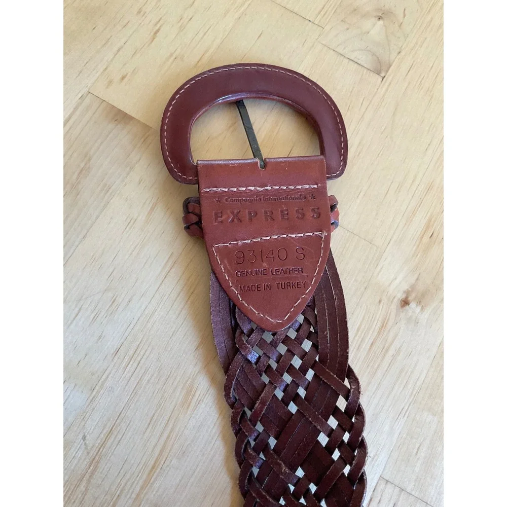 Express Vintage Woven Leather Belt Brown Braided Boho Wide Made in Turkey Small